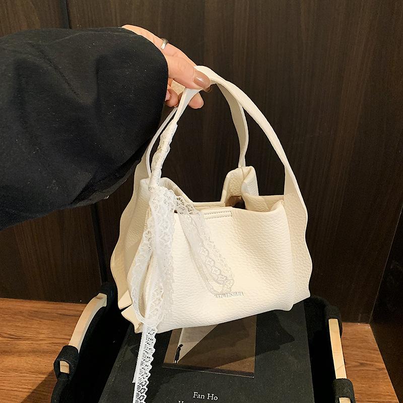 

Stylish niche handbag New solid color commuter lace bow messenger bag білий