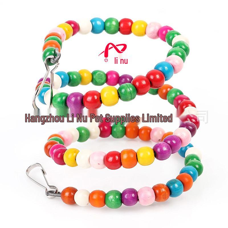 

Cat Slave Bird Swing: Colorful Wood Bead Climbing Rope Perch & Nail Grinding Toy, Bite-Resistant Cage Accessory 50cm Climbing Rope