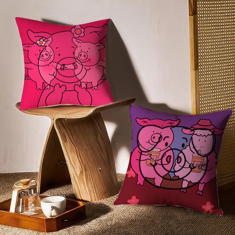 Percy Pig Cushion Cover Anti-dustmite Pillowcase Invisible Zipper Silky Short Plush Sofa Cushion Cover