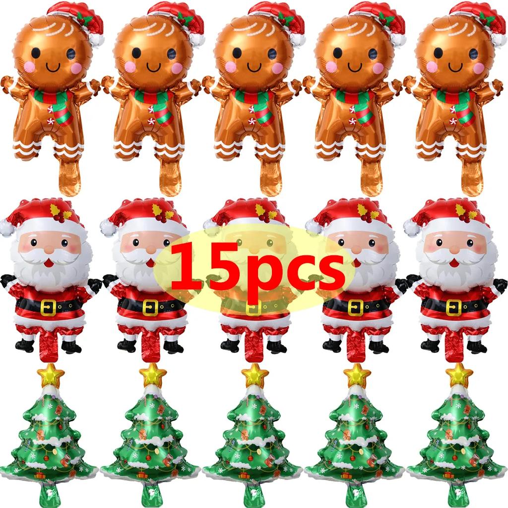1-15pcs Christmas Balloons Aluminum Foil Xmas Tree Gingerbread Man Santa Balloon Kid Toys Xmas Birthday Party Holiday Decoration