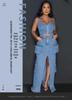 Stylish Denim Suit with Exposed Navel Zipper Top & Multi-Pocket Split Long Skirt