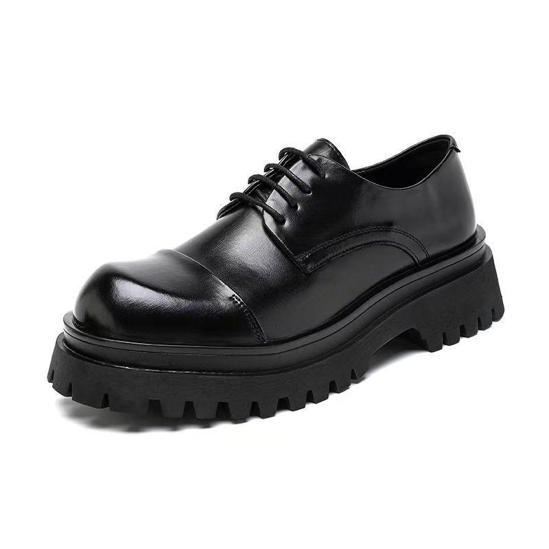 Autumn New Fashion Business Dress Casual Big Head Leather Shoes Men's Platform Heightening Versatile Trend Derby Shoes