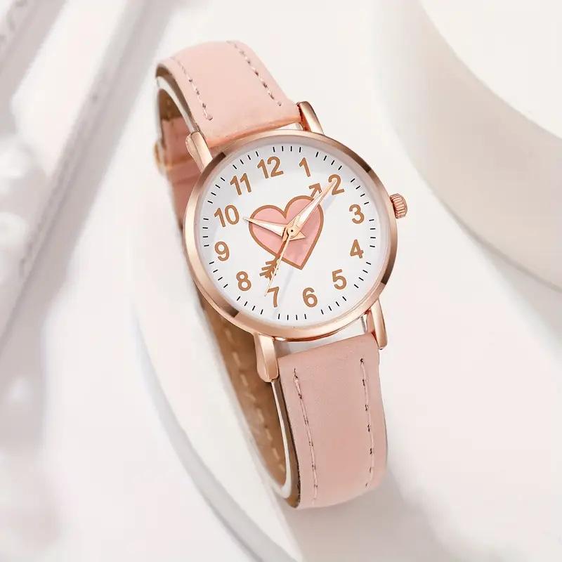 Cute Heart-shaped Dial Female Watch Student Wristwatch Simple Girl Girlfriend Gift