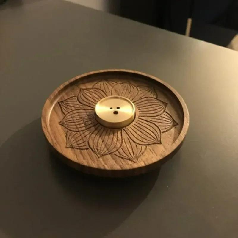 

Multi Hole Solid Wood Incense Holder Pure Copper Stand Set DIY Home Indoor Stick Burner Zen Meditation Aromatherapy Decor