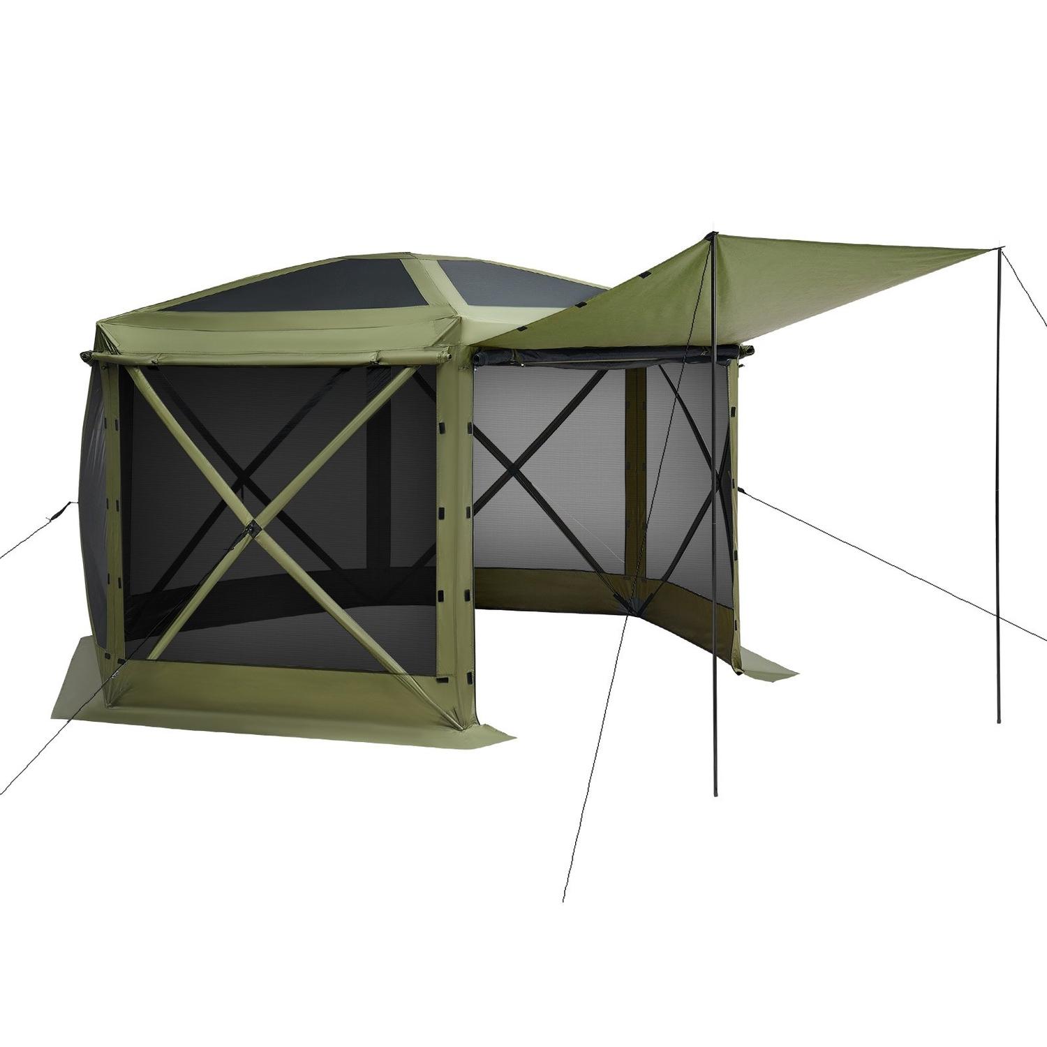 Tente moustiquaire pop-up, 3,6 x 3,6 m Grande tente de camping hexagonale avec toit amovible et sac de transport, Installation rapide et anti-moustiques, Abri moustiquaire Soleil