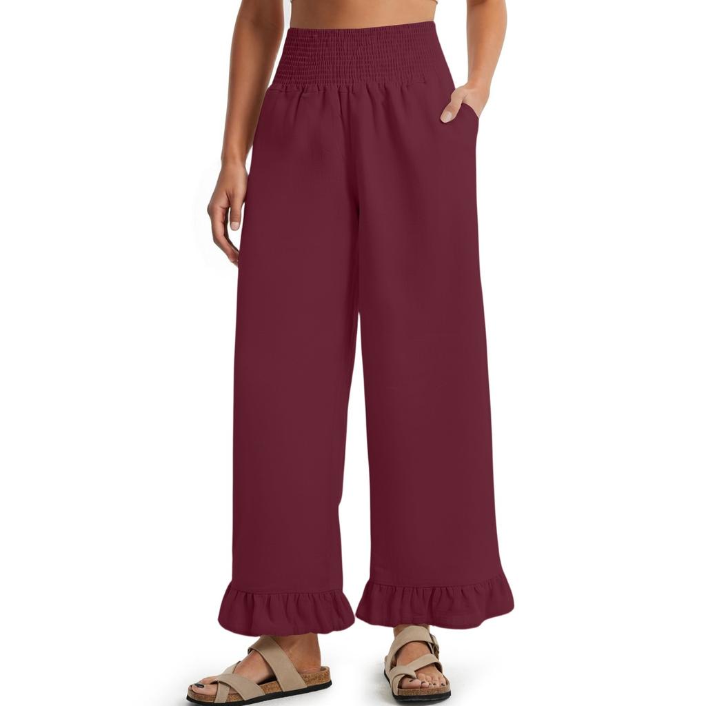 Womens Palazzo Pants Summer Casual Flowy Wide Leg Trousers Beach Travel Vacation Outfits