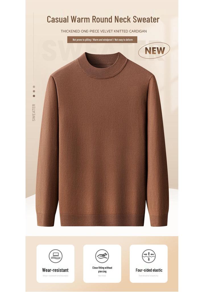 2025 Autumn/Winter Plus Size Men's Warm Half-High Neck Knit Sweater Pullover