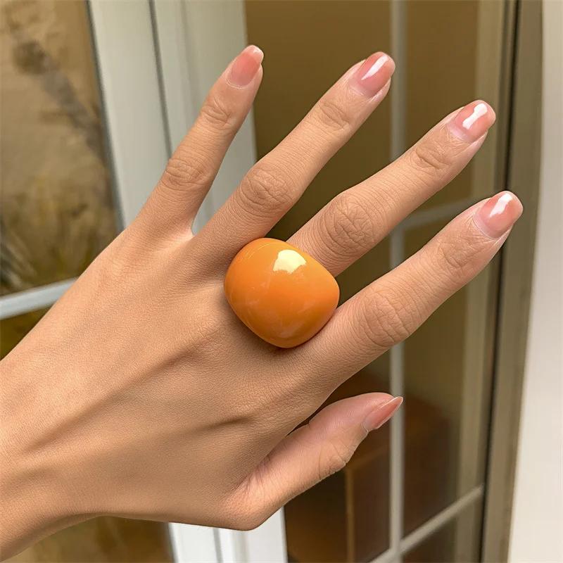 Fashion Candy Color Acrylic Ring Exaggerated Geometric Ring Hand Jewelry Women's Accessories