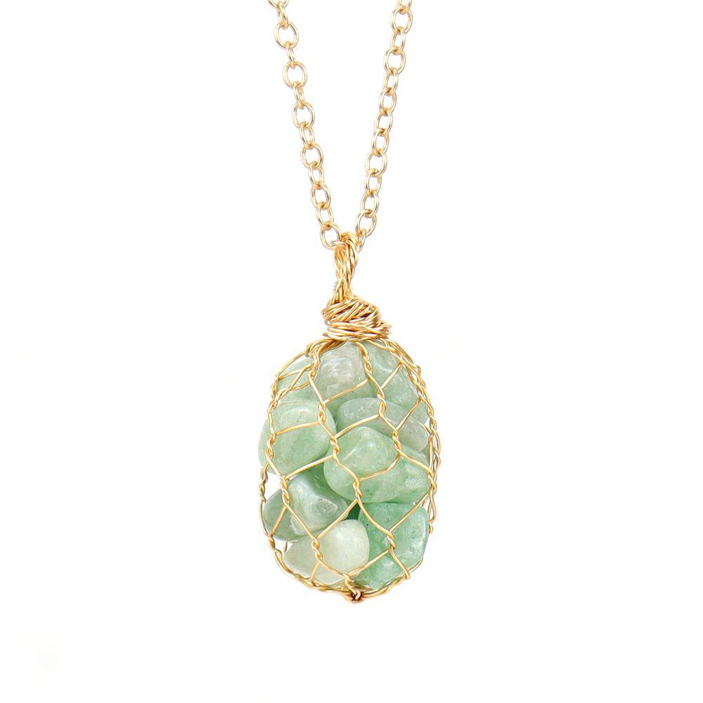 Natural Colorful Crystal Gravel Amethyst Copper Wire Hand-Woven Mesh Pocket Pendant Necklace N657