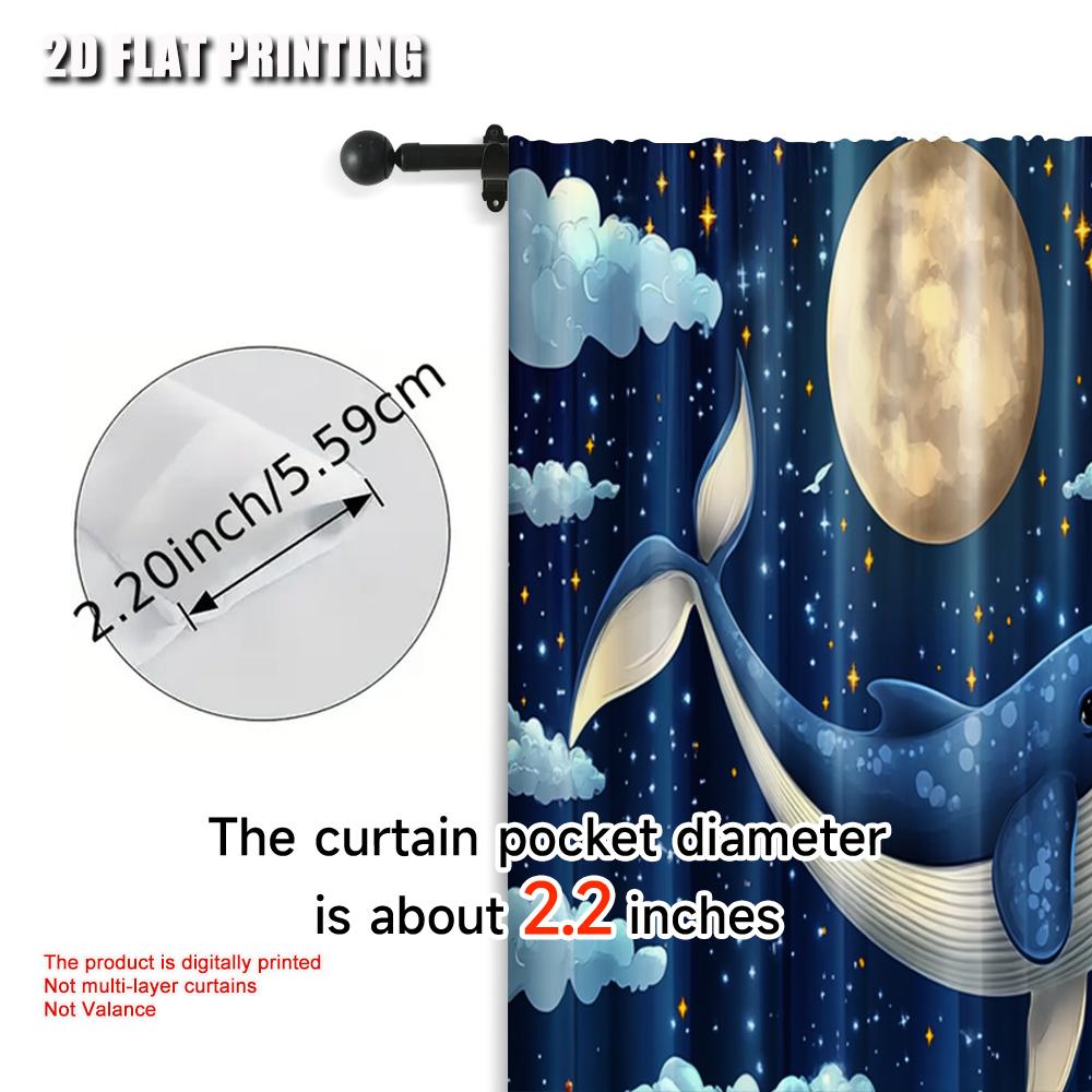 2pcs, plane printing Minimalist Curtains Watercolor Whale Polyester (without rod) Outdoor Decorations Ldeal for Bedroom &