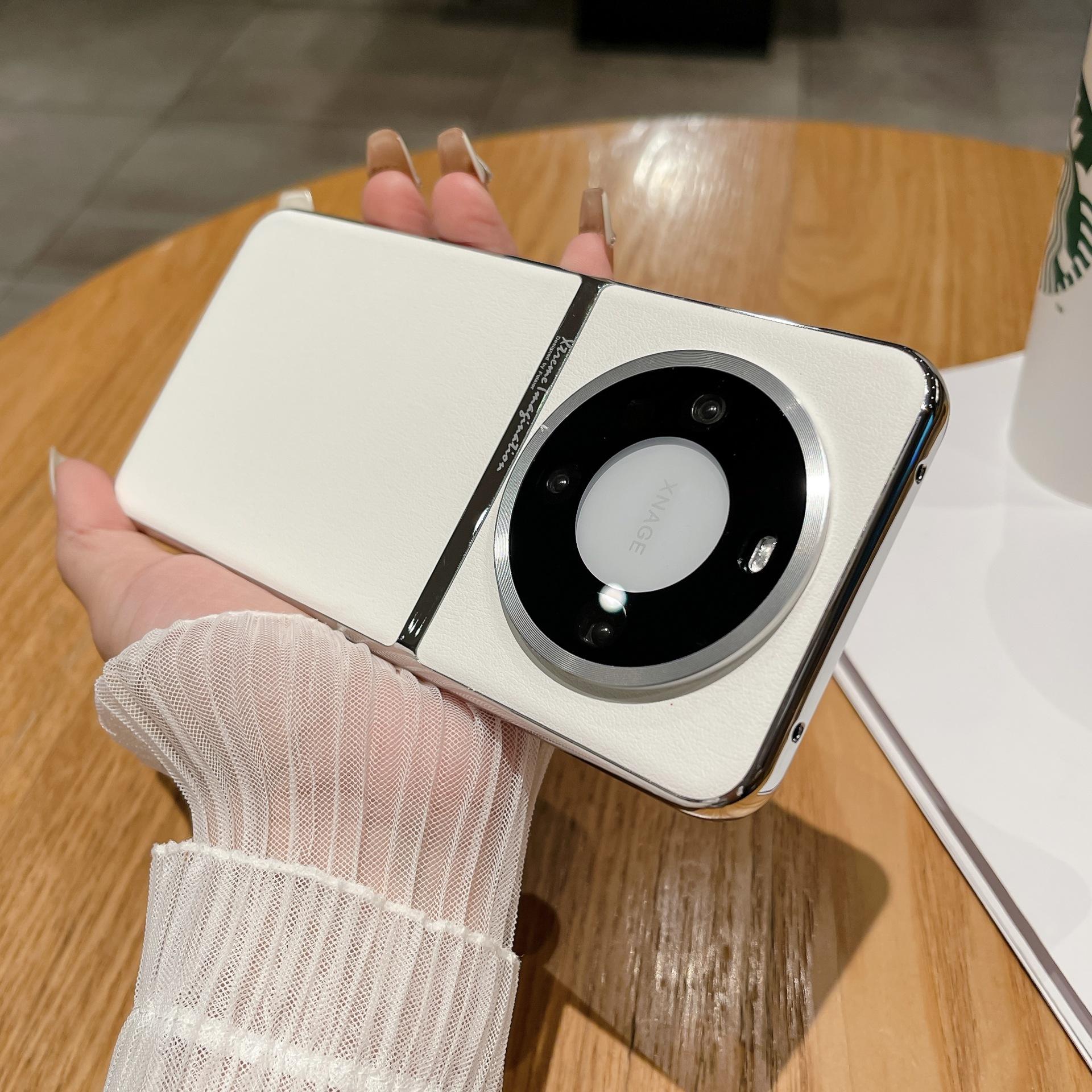 

Чехол для телефона Huawei Mate70pro, Отплытие Электроплакированная Однотонная Кожа Pura70 Противоударный Чехол Nova13PRO Honor Magic7Pro белый