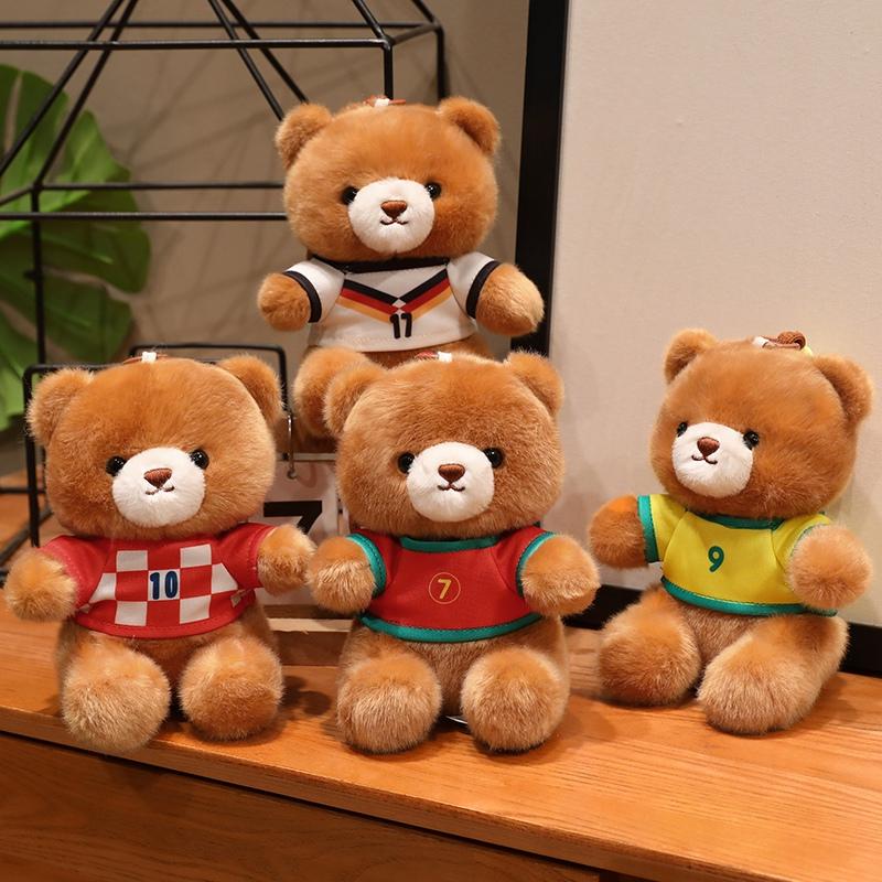 16Cm Football Jersey Bear Plush Pendant Stuffed Dressed Sport Animal Keyring Decor Plushie For Bag Gift