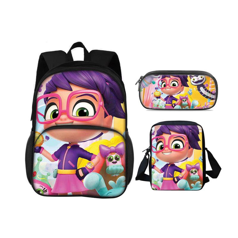 Abby Hatcher Runde Fronttasche Rucksack Federmäppchen Umhängetasche 3-teiliges Set Cartoon-Druck Schüler Jungen und Mädchen Schule Geburtstagsgeschenk