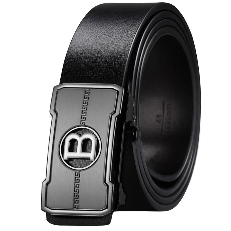 New Men'S Belt High-End Cowhide Automatic Buckle Leather Belt Middle-Aged And Young Fashion Belt
