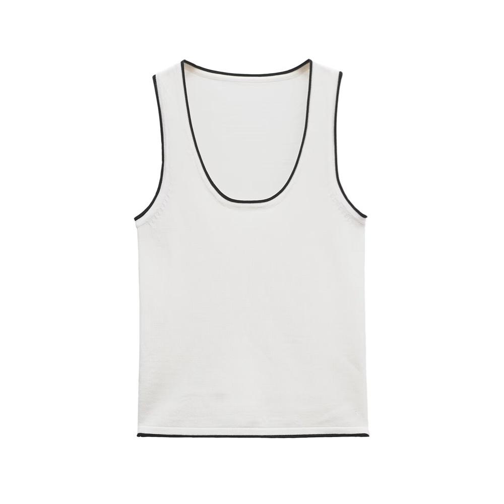 

2025 Spring/Summer Women s Color-Blocked Sleeveless Round-Neck Knit Top with Decorative Edging M белый