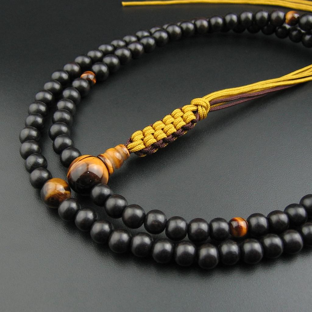 Myorenka Rinzai Zen Buddhist Prayer Beads for Men, 108 Beads, 1 Shaku (2 Shaku), Ebony, Tiger Eye, with Tassel, Zen Buddhist Prayer Beads, Included,