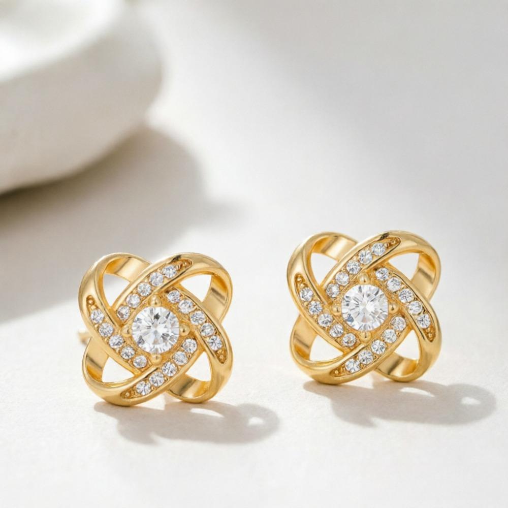 New Korean Exquisite Shiny Zircon Heart Flower Earrings Elegant Square Geometric Crystal Studts for Women Fashion Jewelry Gifts