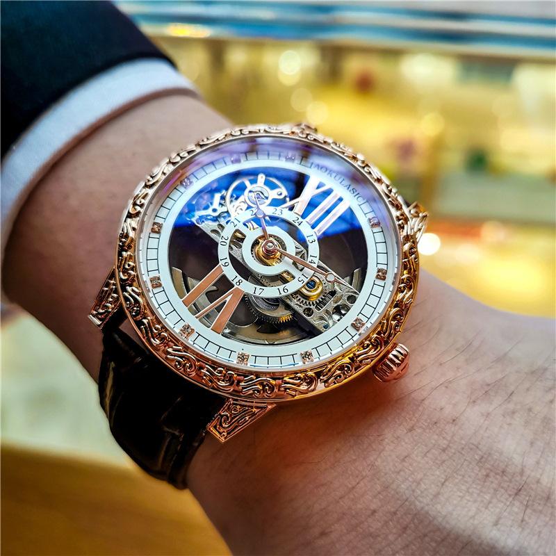 Mechanische Herrenuhr mit hohlem Zifferblatt, vollautomatisch, hochwertig, maskulin, leuchtend, wasserdicht