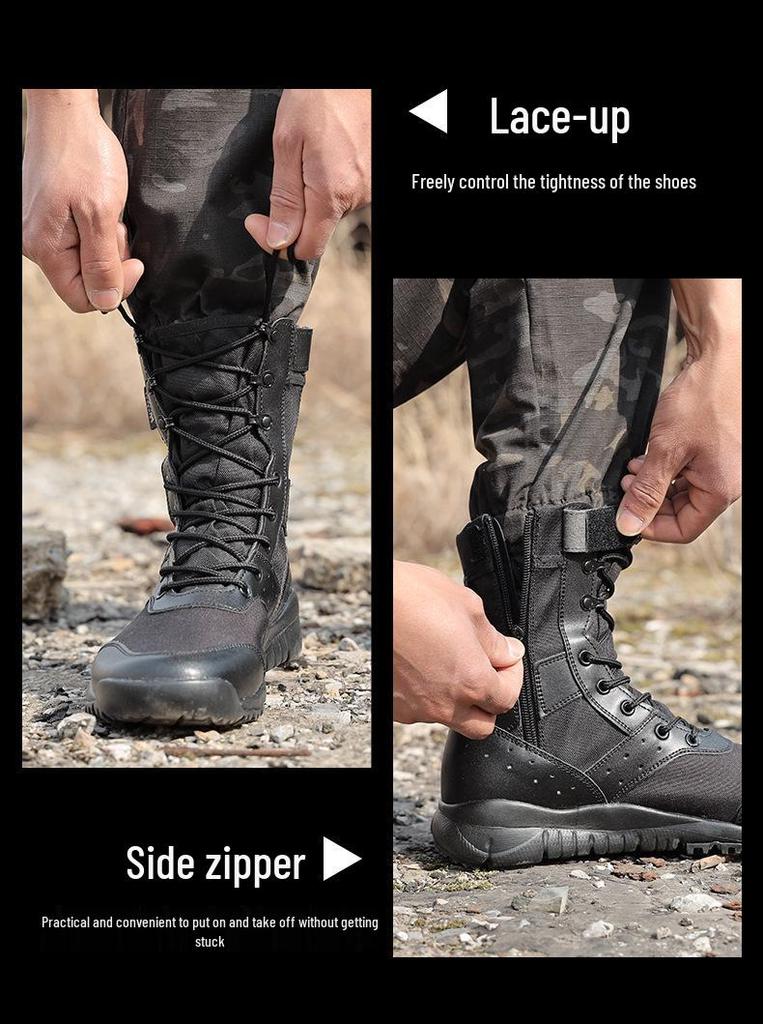 Men's Tactical Summer Desert High-Top Combat Boots - Shock Absorbing, Breathable, Military-Inspired Footwear.