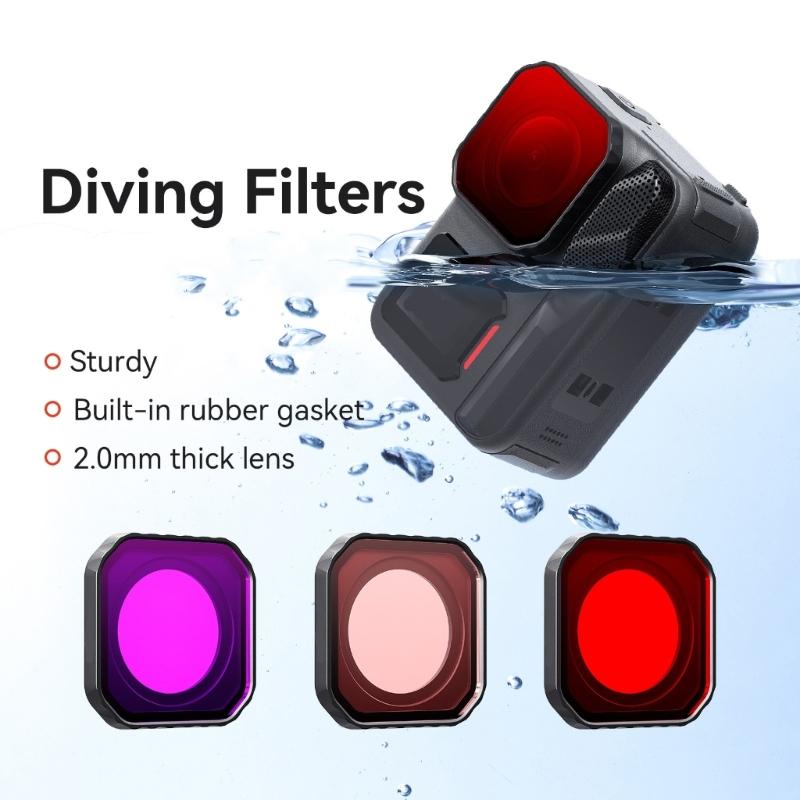 Dive Filter For Action Cameras Opticaled Glass Lens Cover Waterproof Anti Fog Rusts Resistant Aluminum Frame