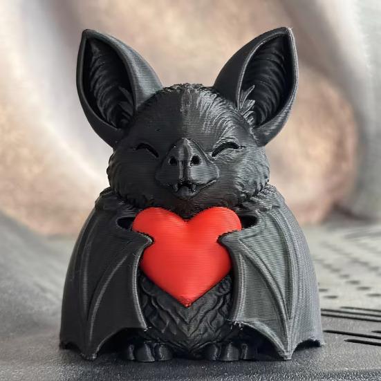 Cute Red Heart Bat 3D Printed Halloween Decoration Novelty Tabletop Sculpture for Spooky Party Haunted House Holiday Decor Fun Gift for Kids & Bat