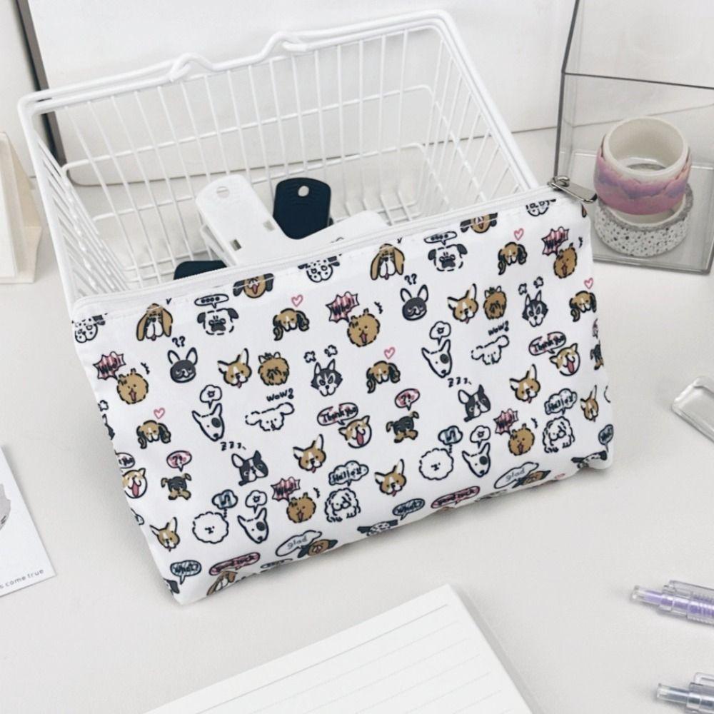 

Полотняна сумка для ручок з принтом цуценят, сумка для зберігання, багатофункціональний пенал, подарунок для студента білий