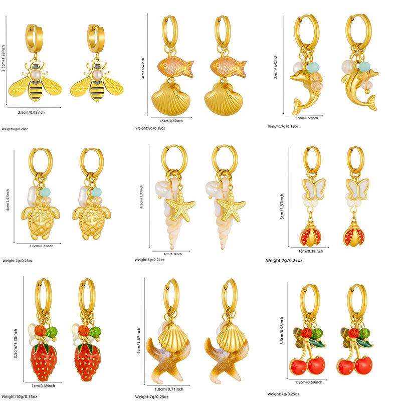 [Fashion Personality Trendy Multi Element Sea Shell Drip Oil Fruit Butterfly Pendant Earrings]