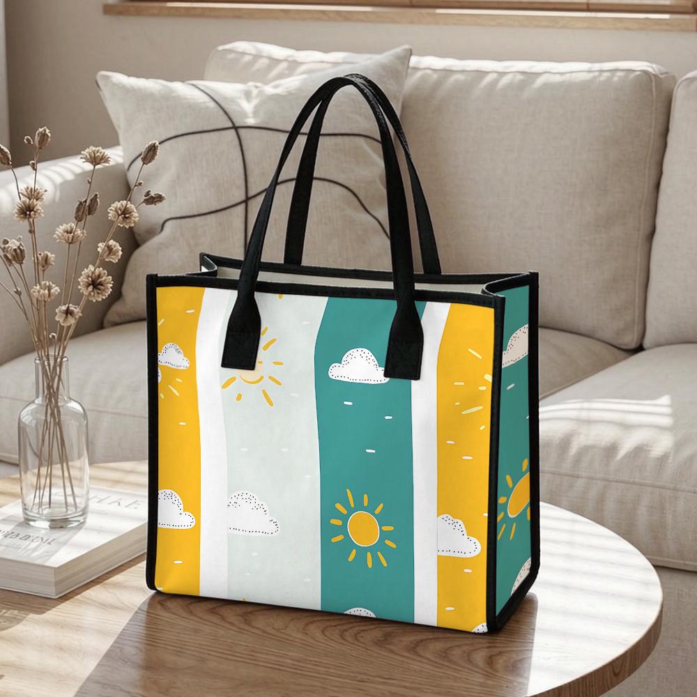 Cute Sun Cloud Pattern Tote Bag Portable Casual Daily Shoulder Handbag for Shopping Travel