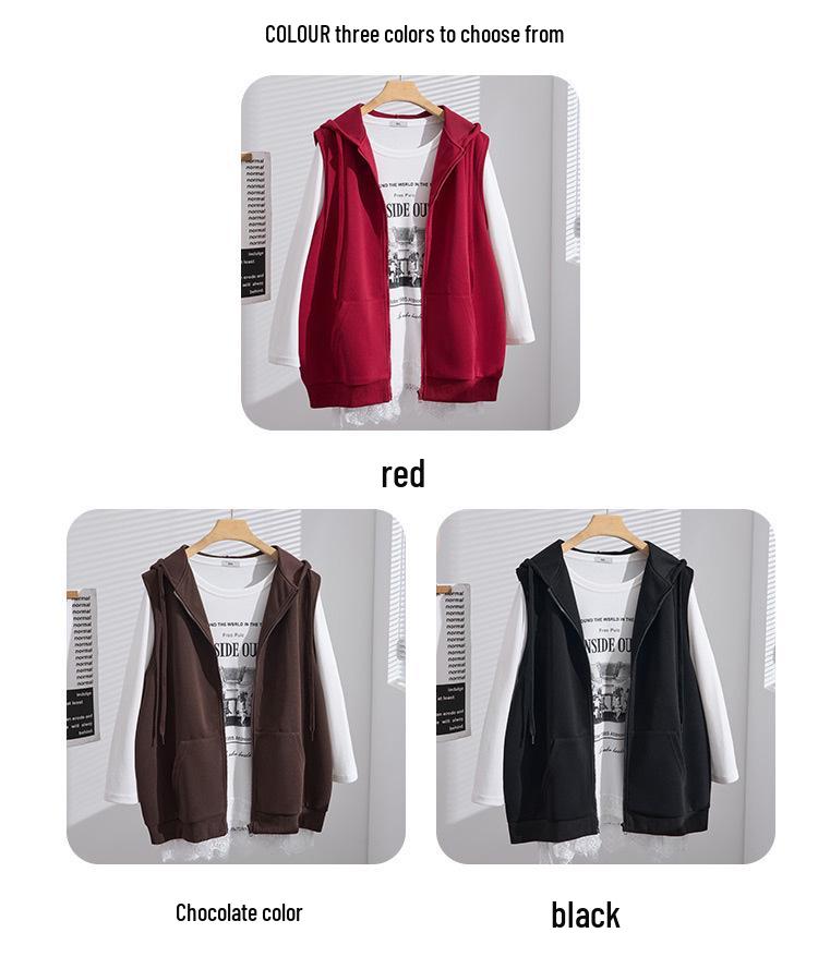 Autumn New Plus Size Hooded Korean Style Slimming Loose Casual Vest Jacket S5660
