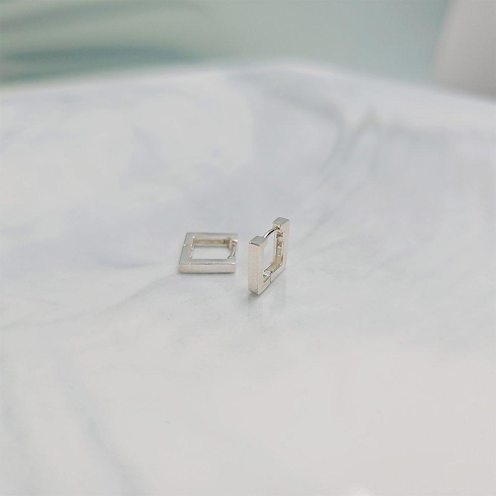 Silver Basic Square One-Touch Earrings