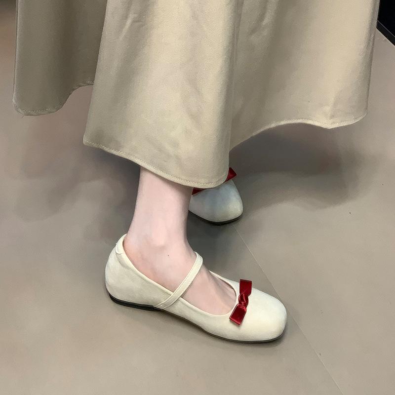 Cute round head ballet shoes women's spring and summer 2025 new French bow retro inner height increase Mary Jane shoes