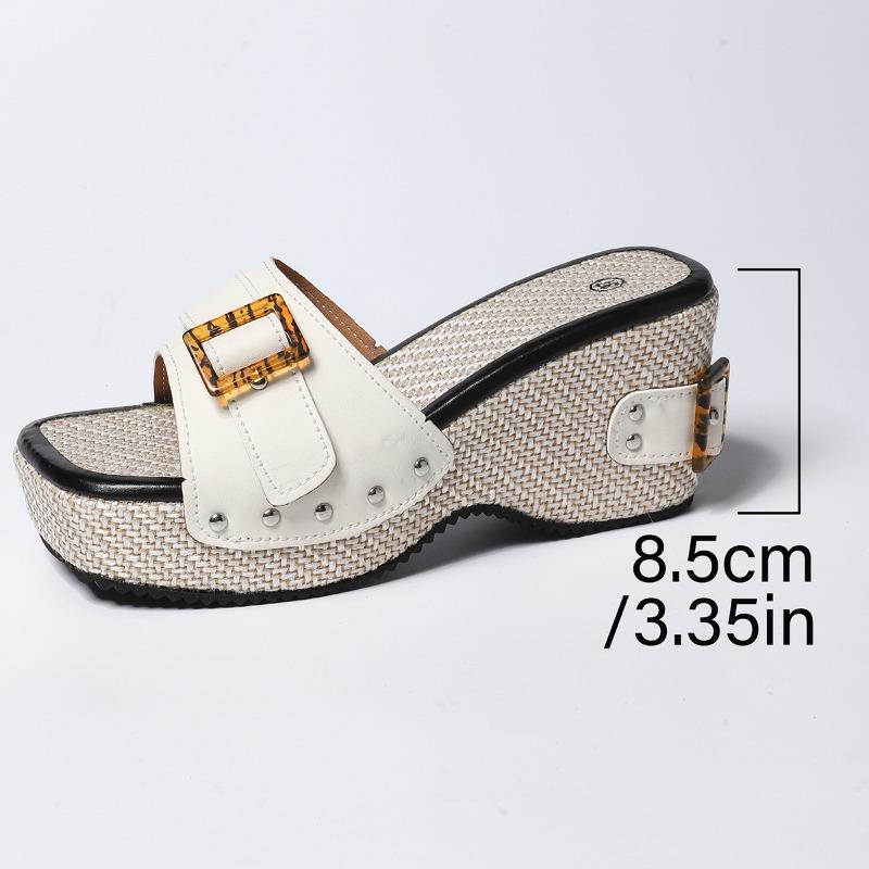 Women's Slippers 2025Summer New Platform Sandals Retro Metal Buckle Slippers Designer Wedge Sandals for Women Casual Beach Shoes
