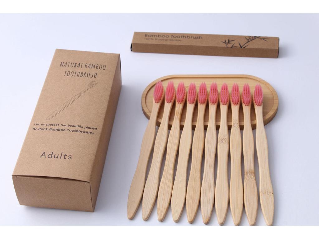 10-Pack Soft Bristle Bamboo Toothbrush Set for Adults - Ideal for Home, Hotel, or B&B, Custom Labeling Available