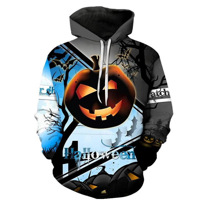 Autumn 3D Horror Pattern Printed Hoodies Fashionable Casual Sports Long Sleeved Men's Hooded Sweatshirts