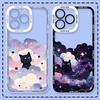 Artistic Black Cat Starry Phone Case For Samsung Galaxy S25 Edge S23 S22 S21 S24 Ultra Plus FE A56 A26 A36 5G A16 A06 4G A17 A07