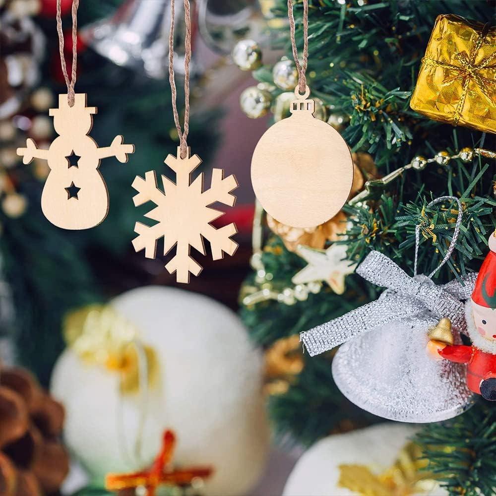 20Pcs Christmas Wooden Baubles Round Wood Slices Wood Disc Hanging Ornaments Baubles for DIY Crafts Christmas Tree Decoration