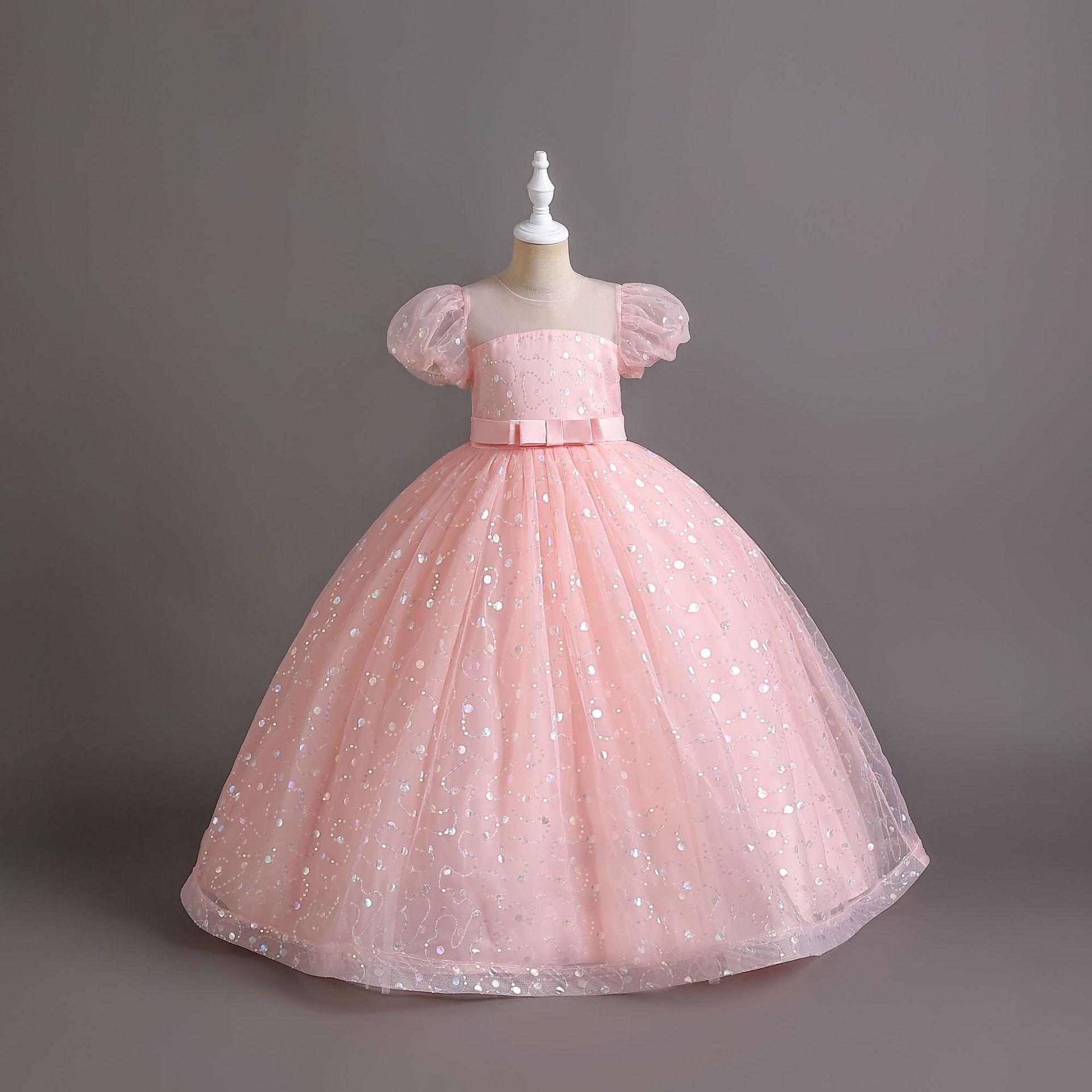 

Платье принцессы с пышными рукавами для девочек - Длинная сетчатая пряжа Летний наряд для дня рождения и свадьбы 120 cm