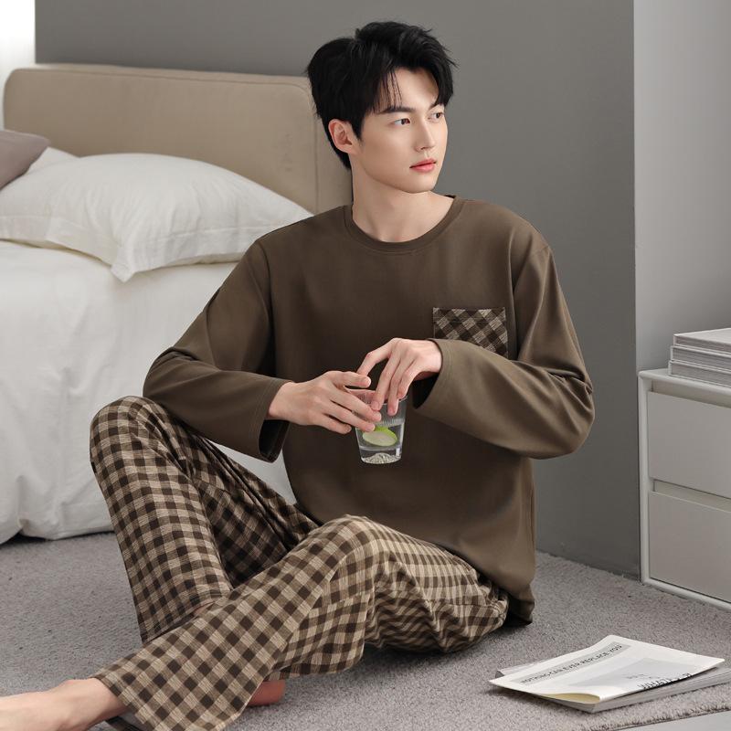 Pajamas Men'S Spring And Autumn Pure Cotton Long Sleeve Autumn Men'S Loose Casual Homewear Suit Men'S