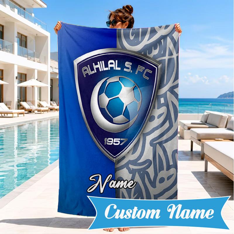 Custom Name Al FC Crest Beach Towel Microfiber Beach Towel, Lightweight and Quick-Dry, for Summer Travel, Swimming Pool Gift