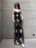 Chiffon + Inner Lining, Floral Skirt, Suspender Dress, Chiffon Skirt, Slim Waist and Thin Temperament, Long Dress for Women's Summer