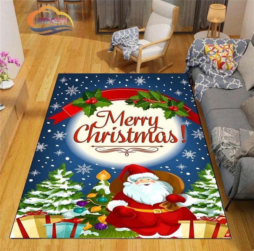 Christmas Rug Santa Playroom and Bedroom Plush Carpet Non-slip Soft Play Mat Bed Area Rug Parlor Decor