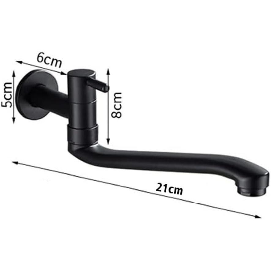 Wall-Mounted Black Cold Water Faucet Washing Machine Mop Pool Garden Taps (21cm)