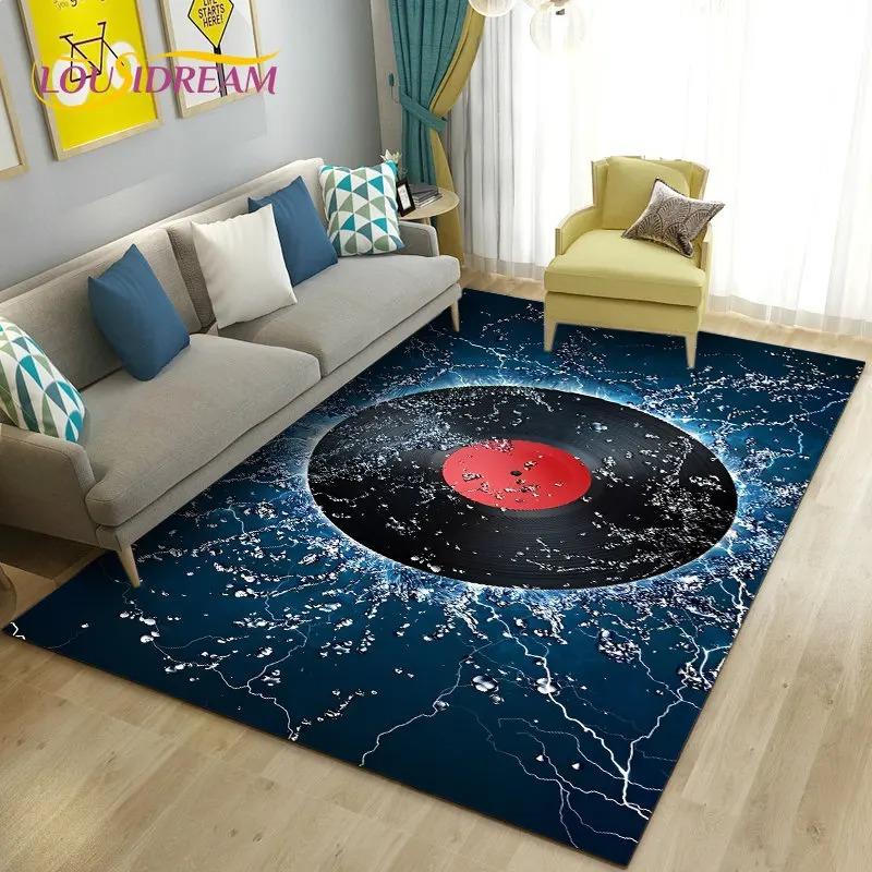 3D Classical Music Vintage Vinyl Record Area Rug Carpet Rug for Living Room Bedroom Sofa Decoration Kid Play Non-slip Floor Mat