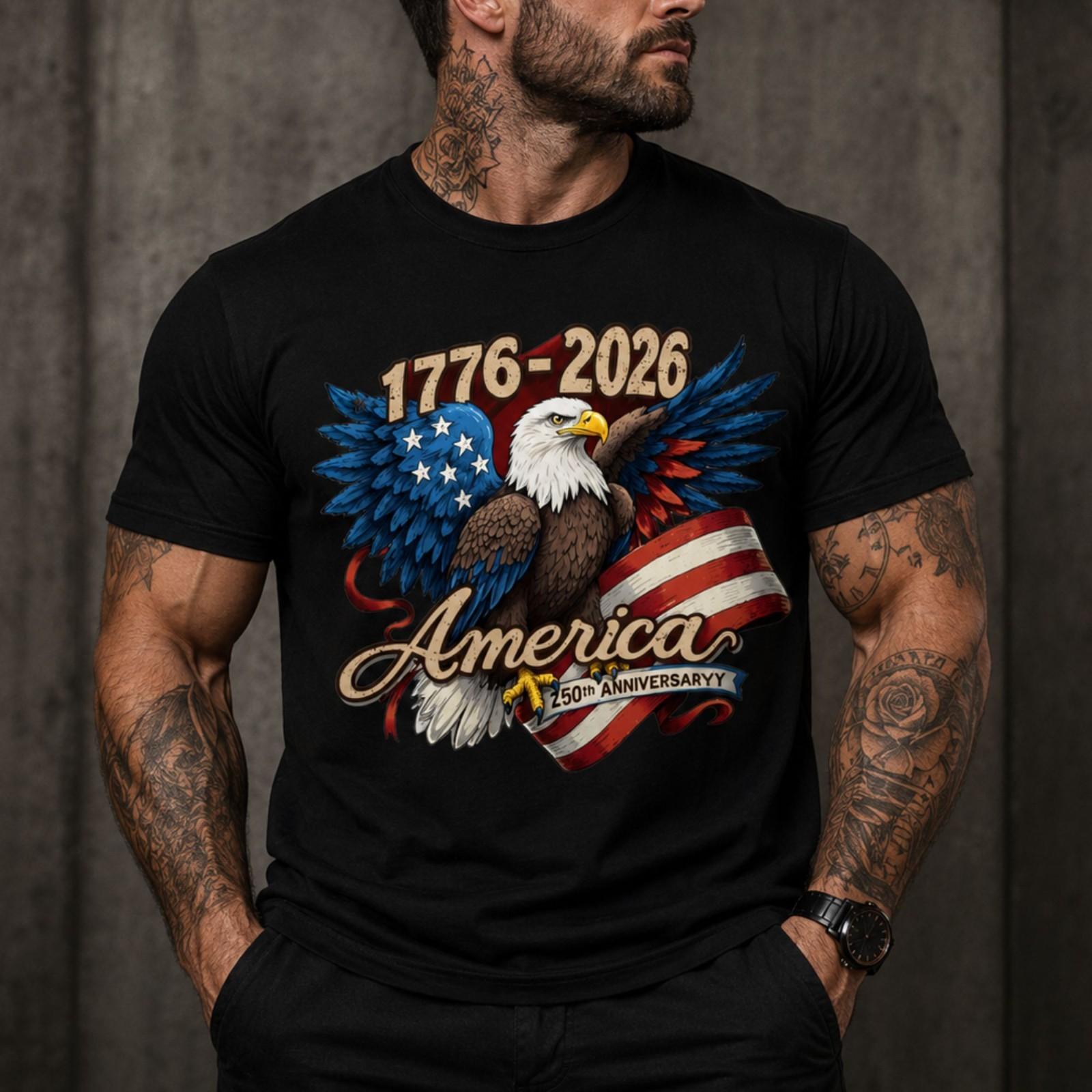 USA 250th Anniversary T Shirt 1776 2026 Patriotic Eagle Graphic Tee XXXXL