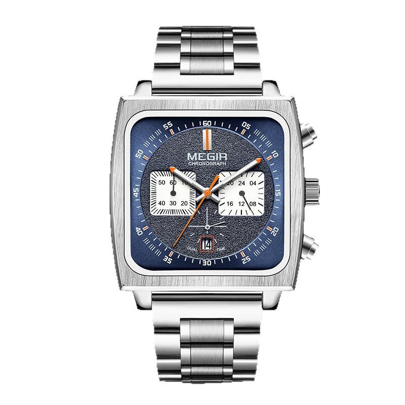 Men's fashionable versatile square multi-function timing three-eye six-pin luminous calendar watch