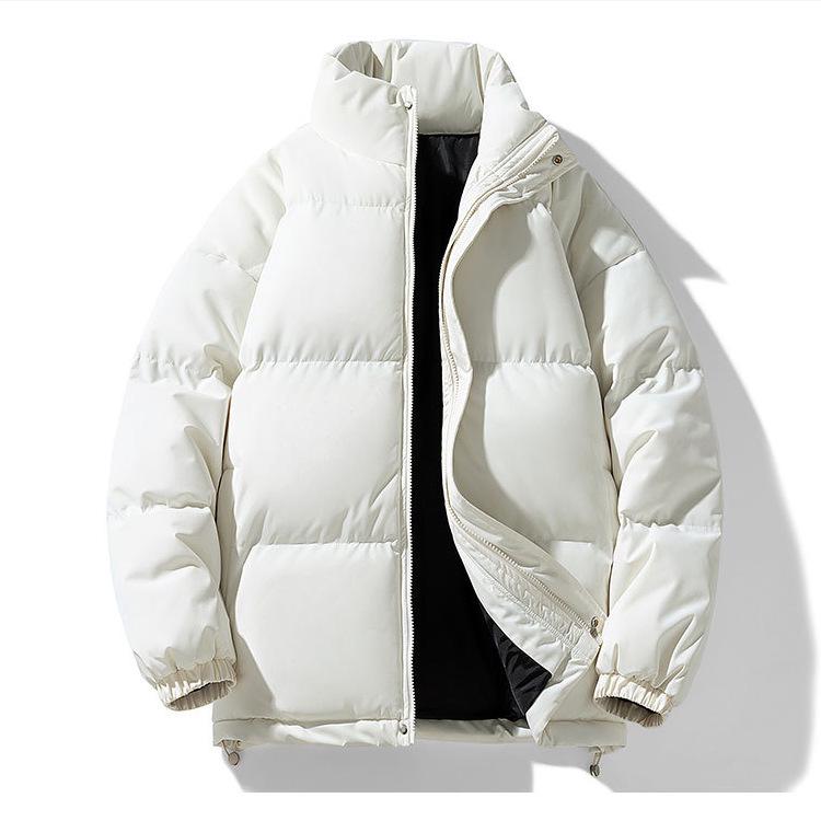 Men's Plus Size Cotton Padded Winter Jacket - Casual Stand Collar, Solid Color, Short Puffer Coat