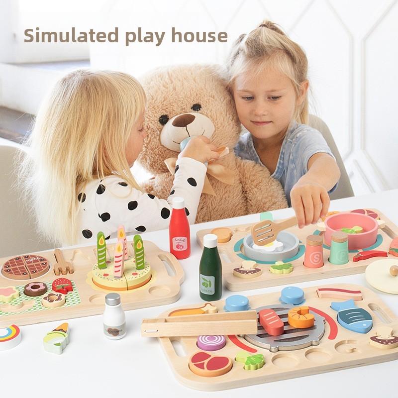 Kitchen Wooden Toy Set With Snack And Bbq Play Food For Children Fun Learning