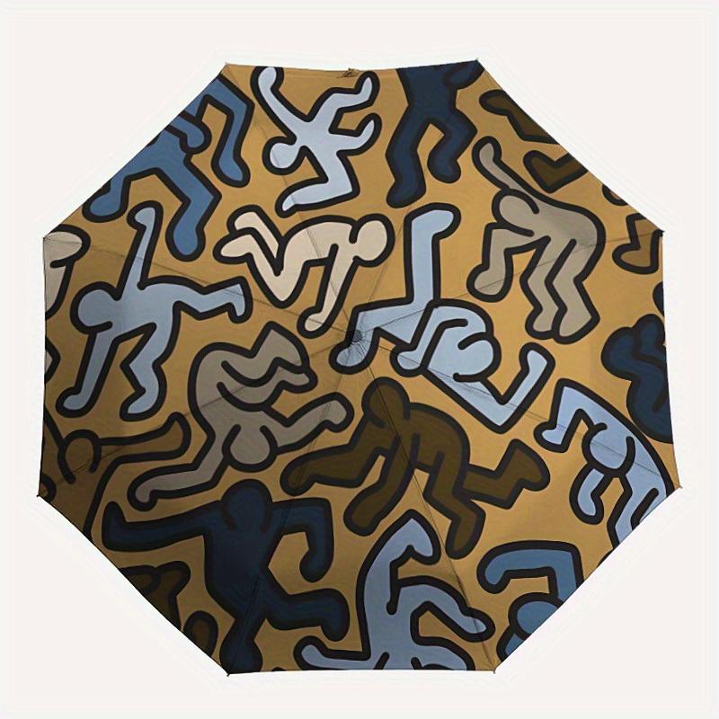

1pc Abstract Human Silhouette Design Automatic Open/Close Umbrella, Umbrella with cartoon Design, Portable Compact Umbrella for Men & Women,