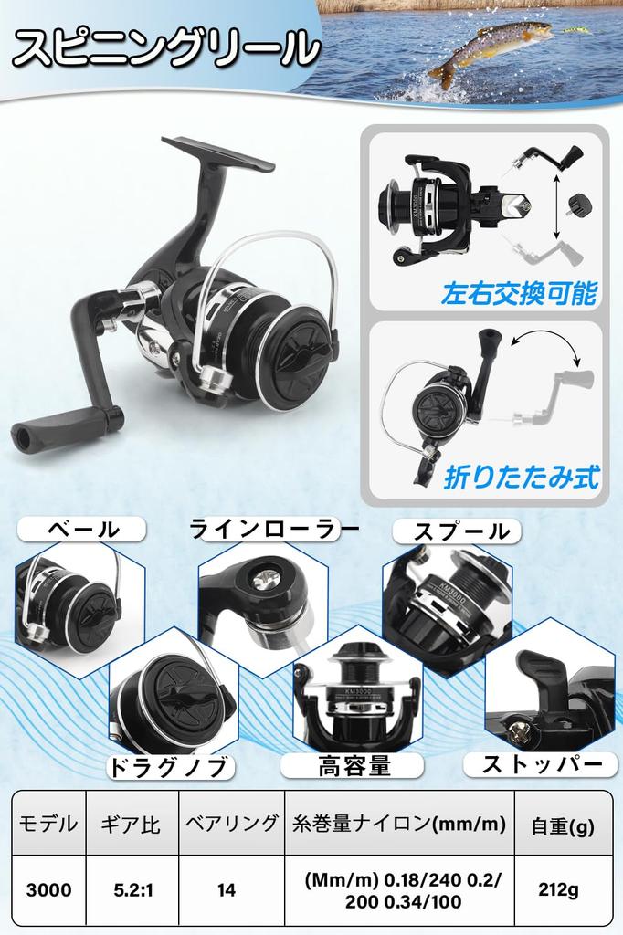 Fishing Casting Carbon Fiber Spinning Fishing and Storage Bag Suitable for and Freshwater Portable and Ideal for Beginners Set, 2.1m Rod, Rod, Reel,