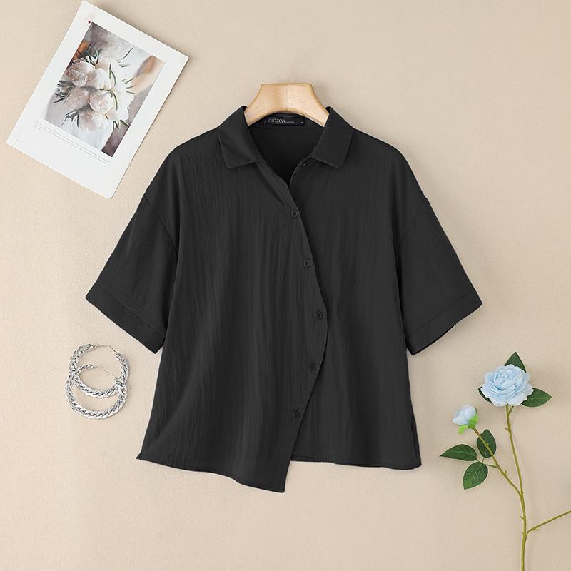 ZANZEA Γυναικείο Casual Μπλουζάκι με Κολάρο και Κοντό Μανίκι